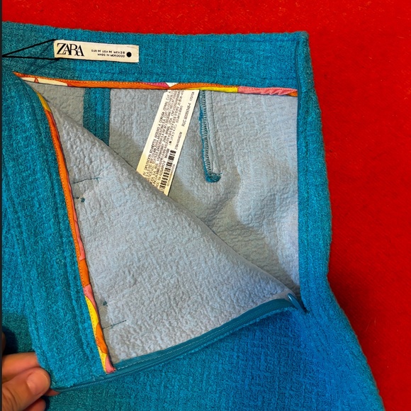Zara neon turquoise blue boucle textured chain trim A-line mini skirt NWT - Picture 5 of 10